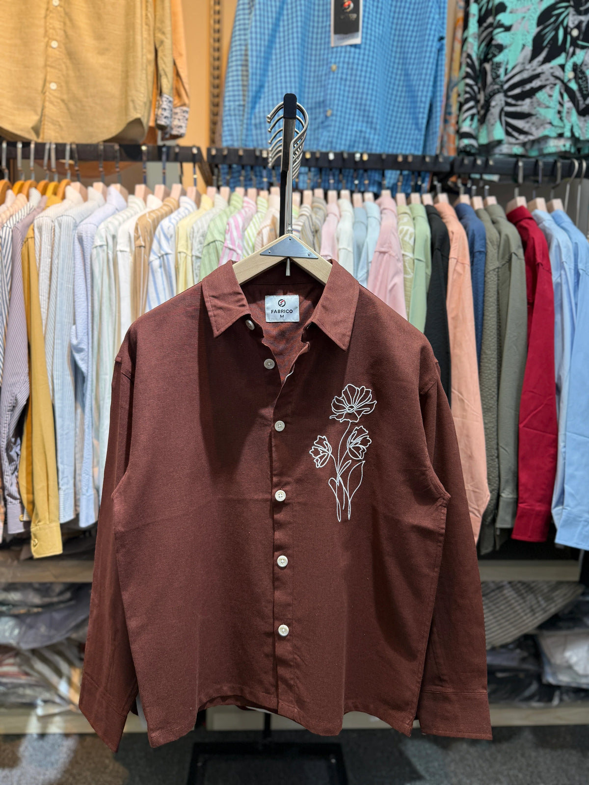 Premium Embroidered Boxy Fit Shirt β Chocolate Brown