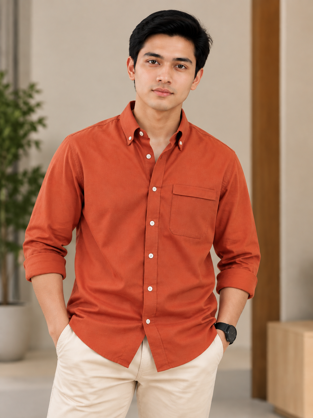 Oxford Pocket Shirt– Rust Orange
