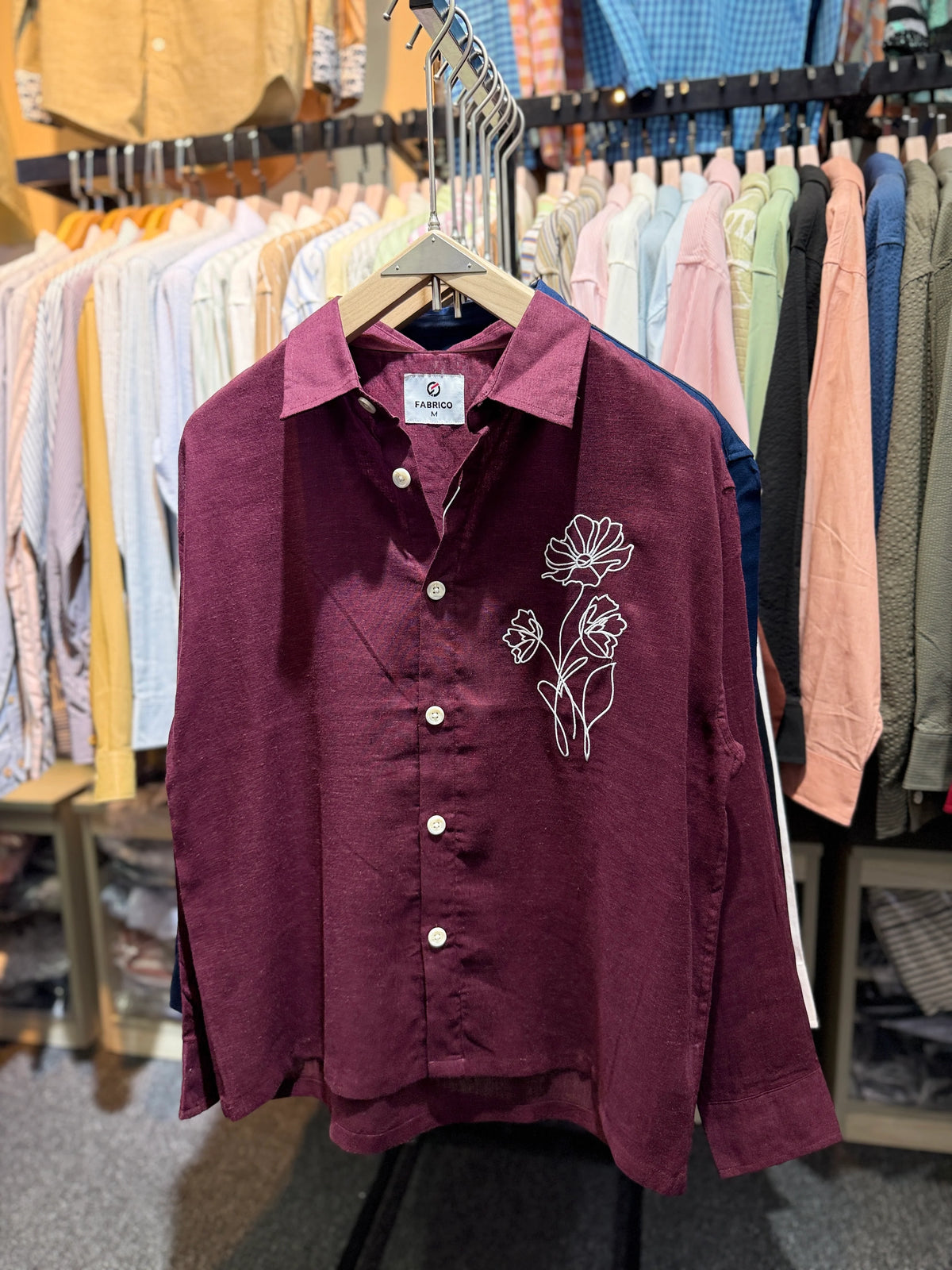 Premium Embroidered Boxy Fit Shirt β Burgundy Maroon