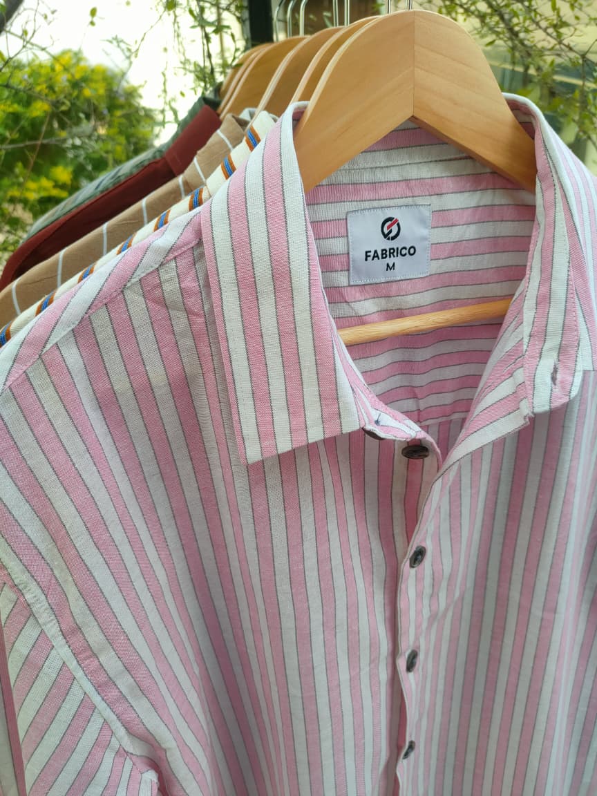 Premium Linen Fabric Boxy Shirt β Pink Stripe