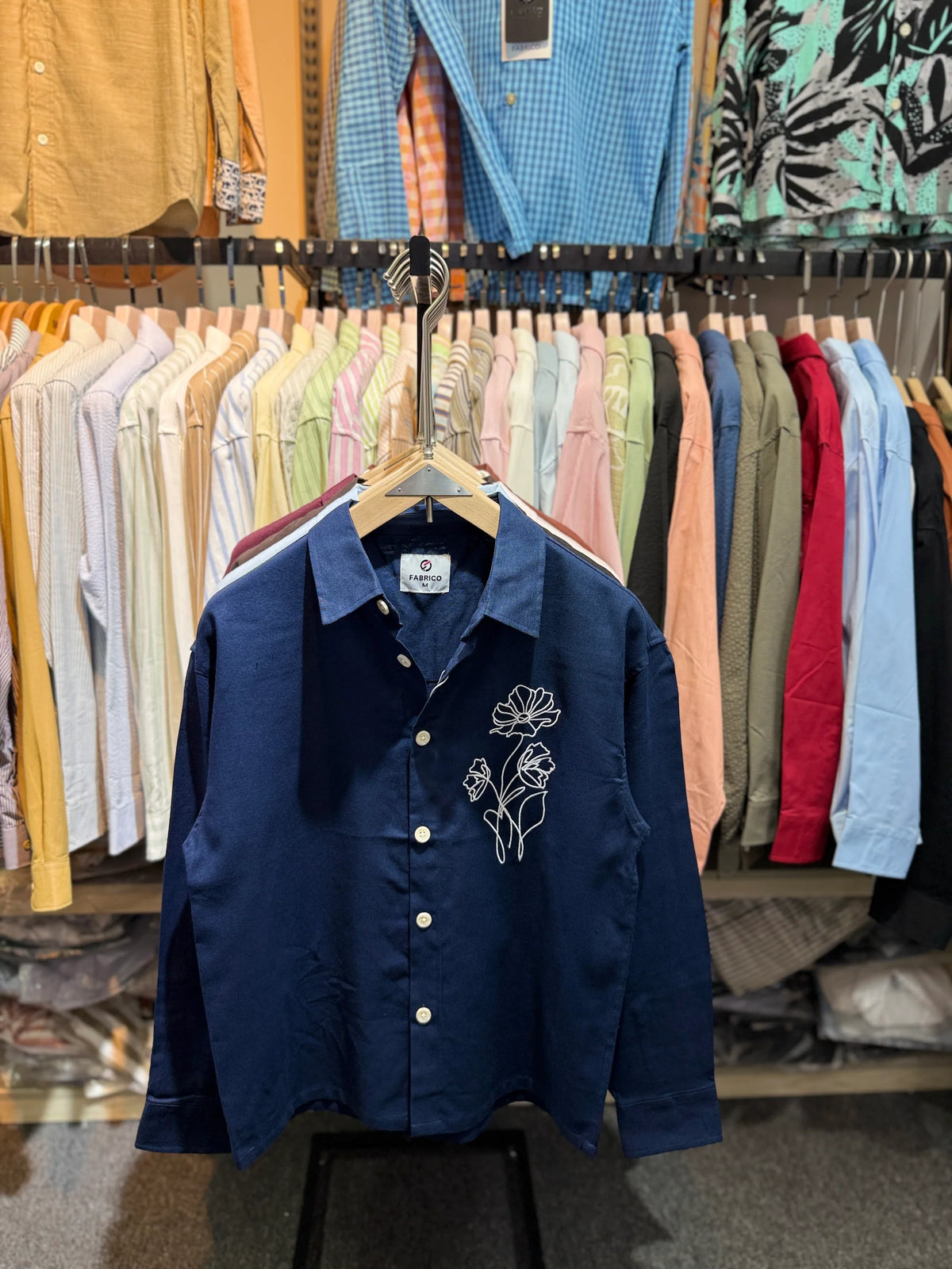 Premium Embroidered Boxy Fit Shirt – Navy Blue