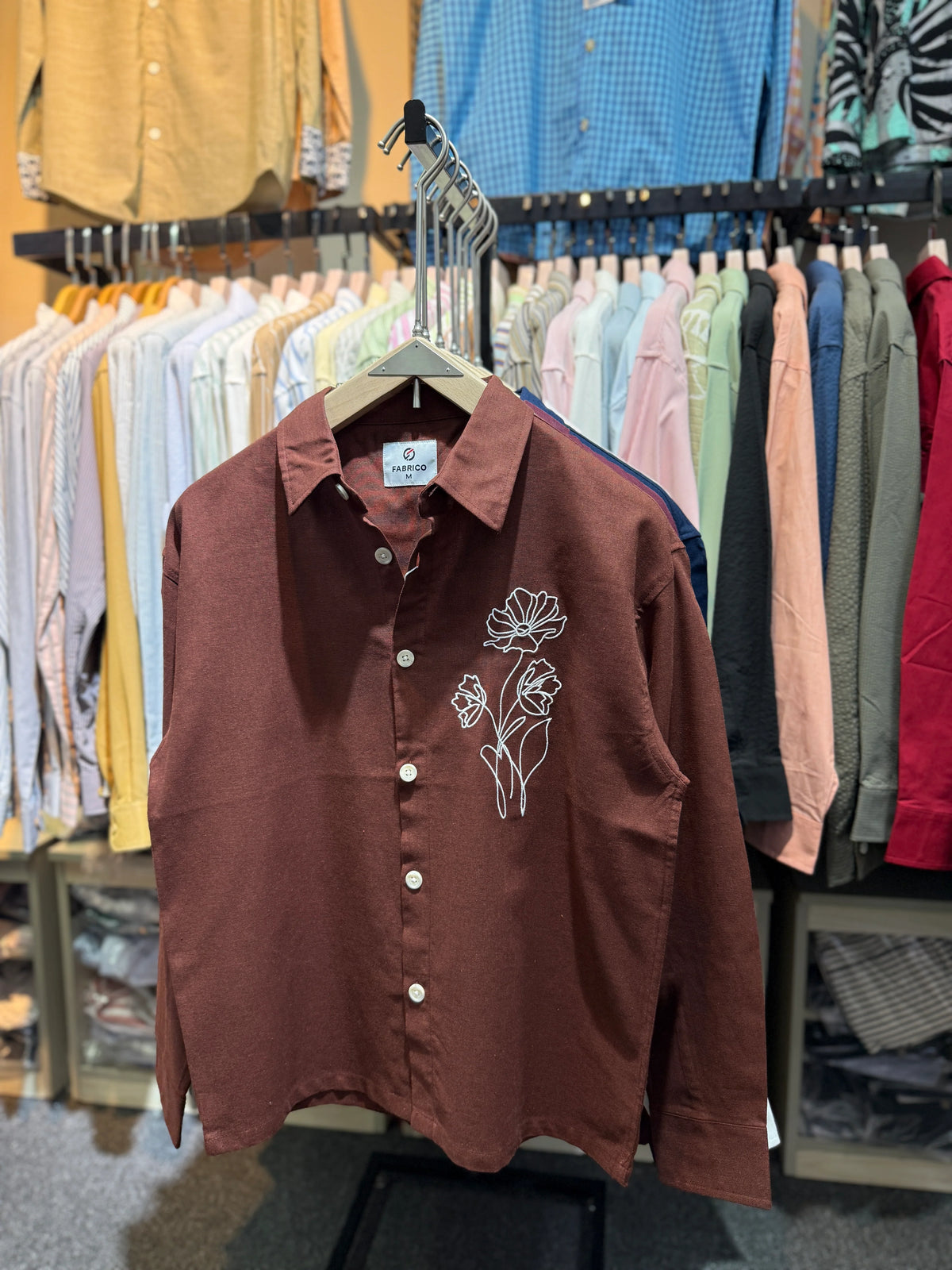 Premium Embroidered Boxy Fit Shirt – Chocolate Brown