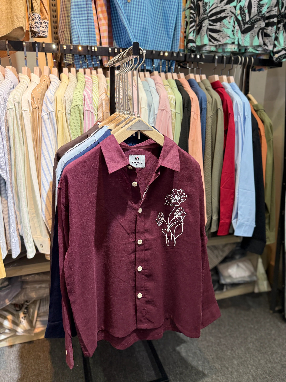 Premium Embroidered Boxy Fit Shirt – Burgundy Maroon