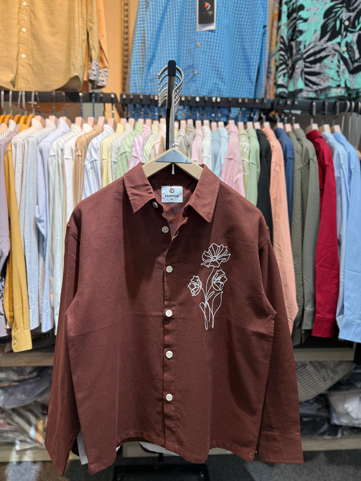 Premium Embroidered Boxy Fit Shirt – Chocolate Brown
