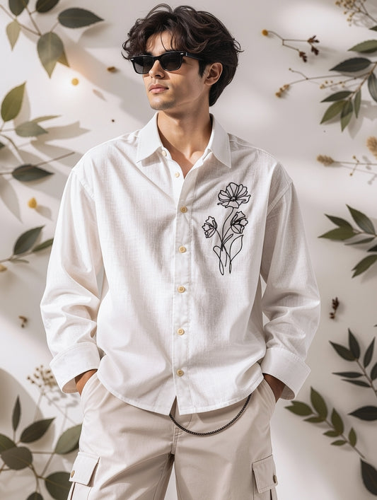 Premium Embroidered Boxy Fit Shirt – Classic White