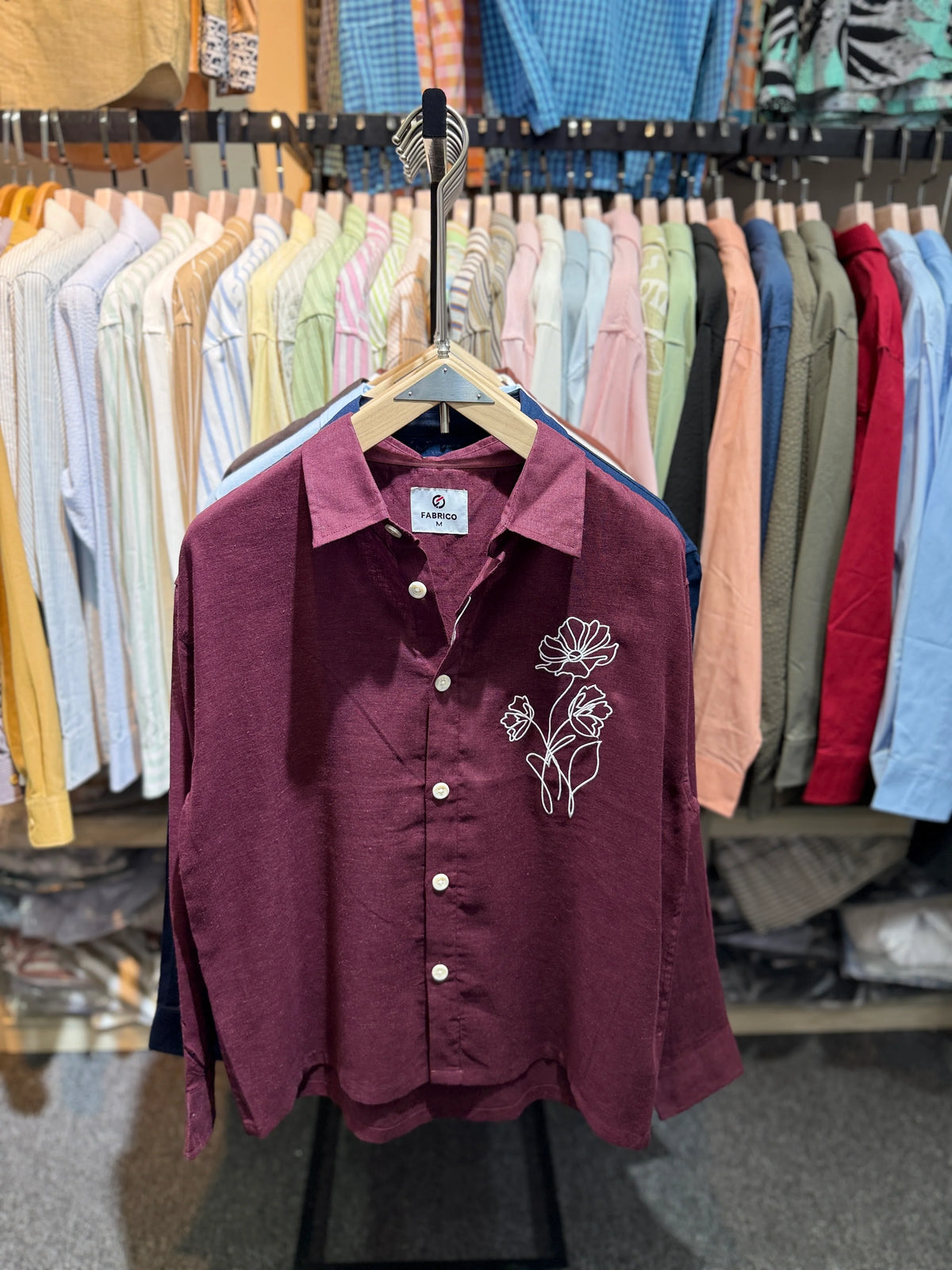 Premium Embroidered Boxy Fit Shirt – Burgundy Maroon