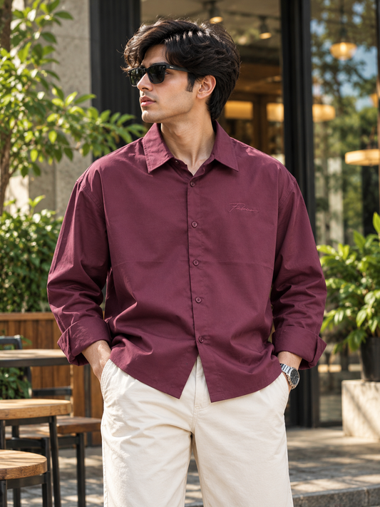 Premium Boxy Shirt – Wine Maroon