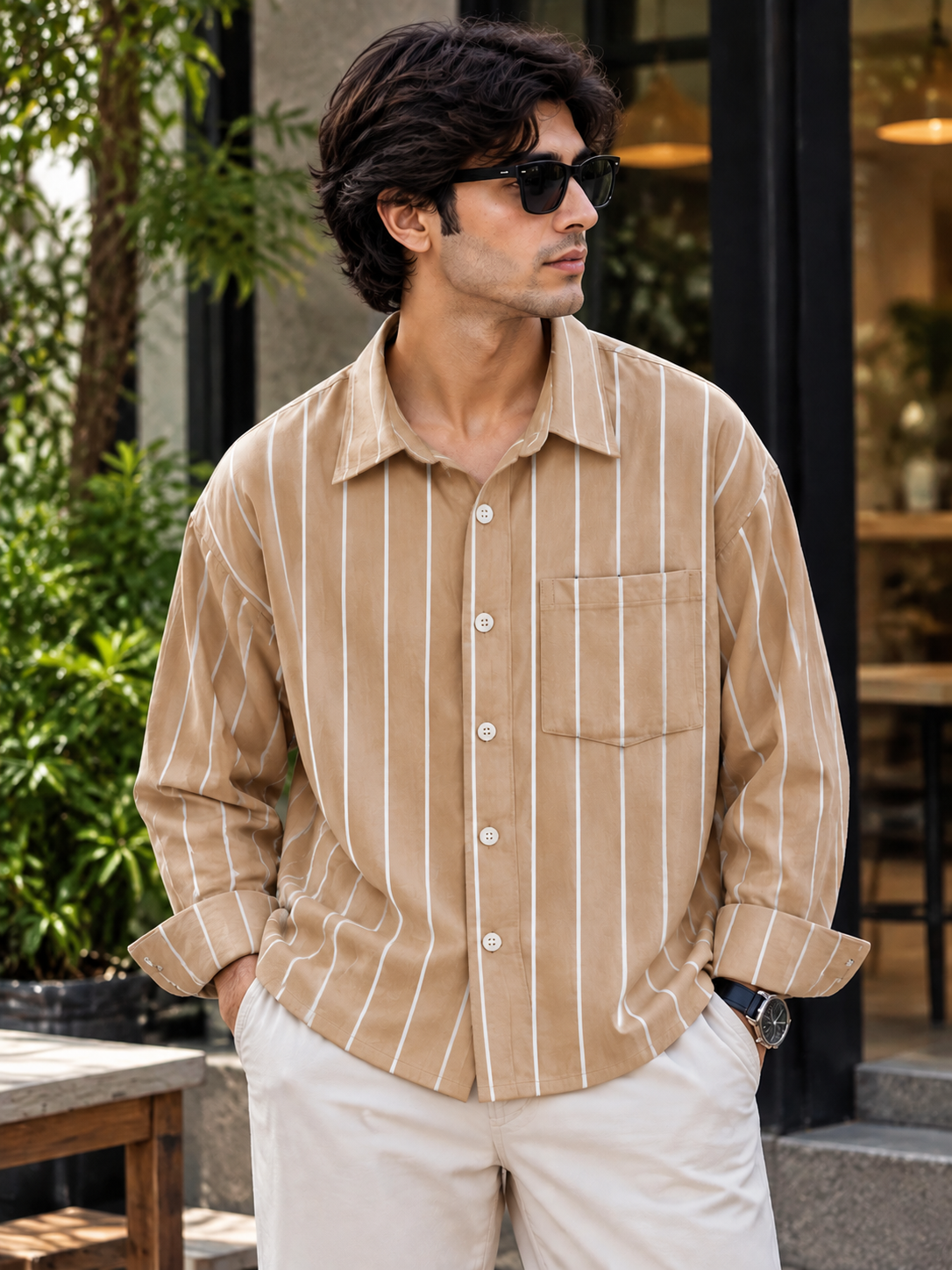 Premium Linen Fabric Boxy Shirt – Deep Beige