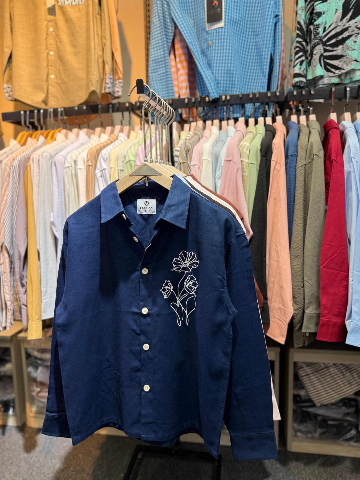 Premium Embroidered Boxy Fit Shirt – Navy Blue
