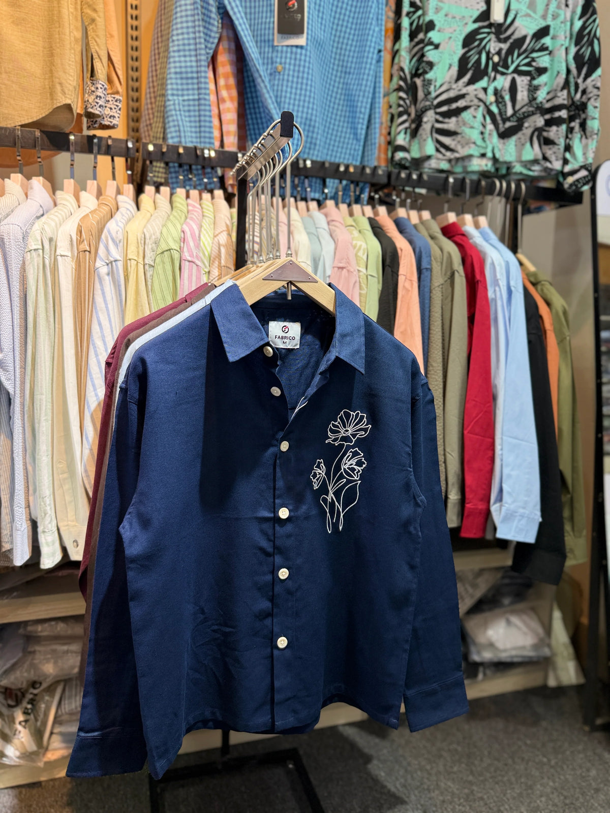 Premium Embroidered Boxy Fit Shirt – Navy Blue