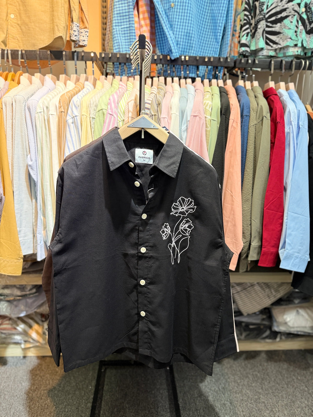 Premium Embroidered Boxy Fit Shirt – Pure Black
