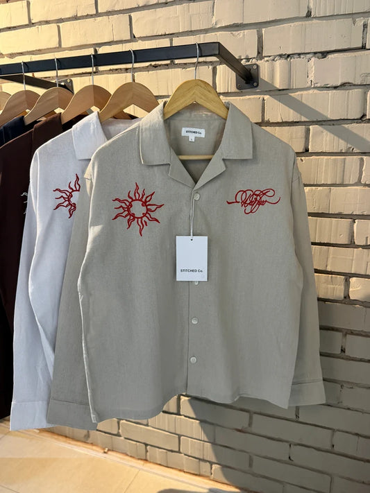 Embroidery Cuban Boxy Shirt-Sand (Copy) (Copy) (Copy)