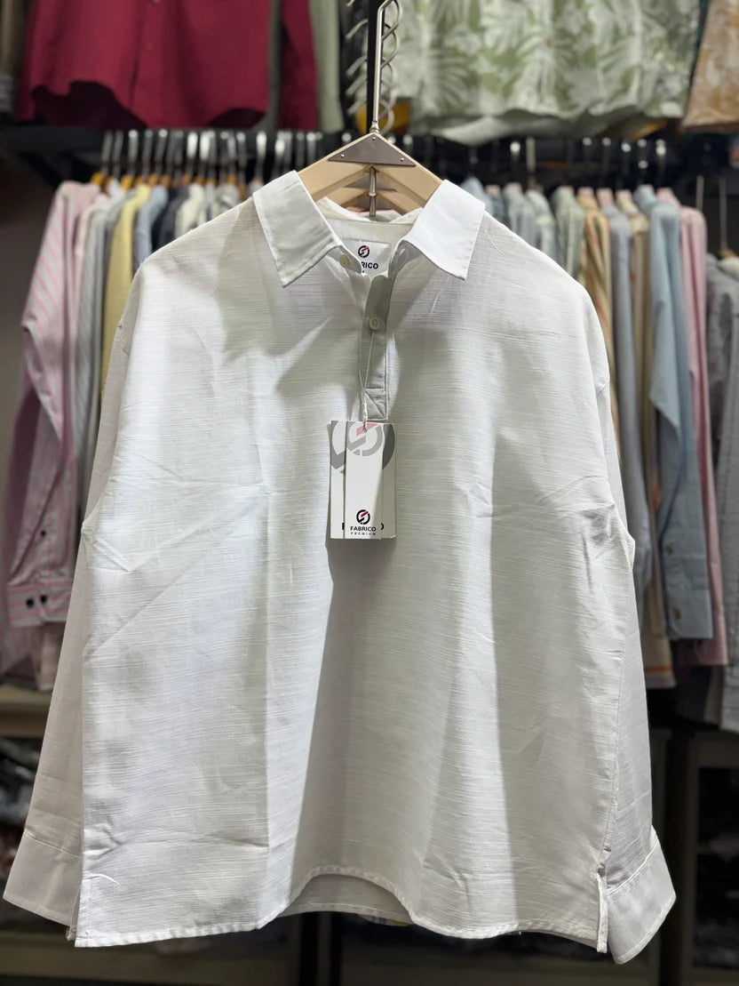 Premium Cotton Katua Boxy Shirt – Mid White