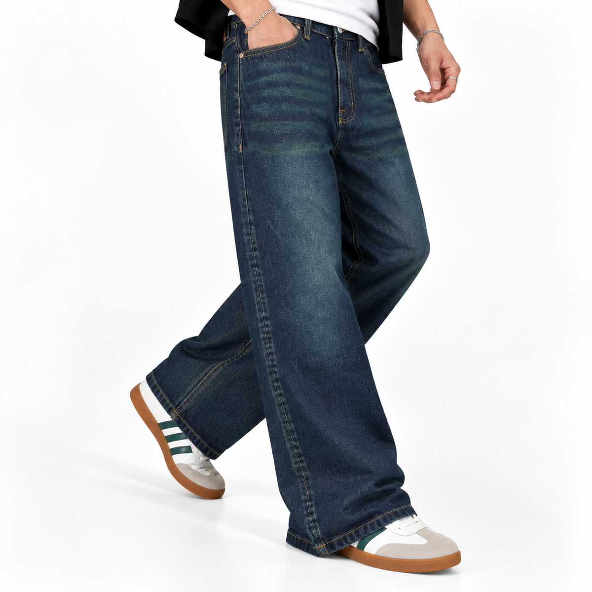 Vintage Grey Green Semi Baggy Denim Pant