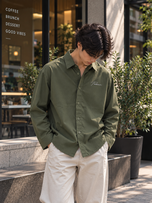 Premium Boxy Shirt – Olive Green