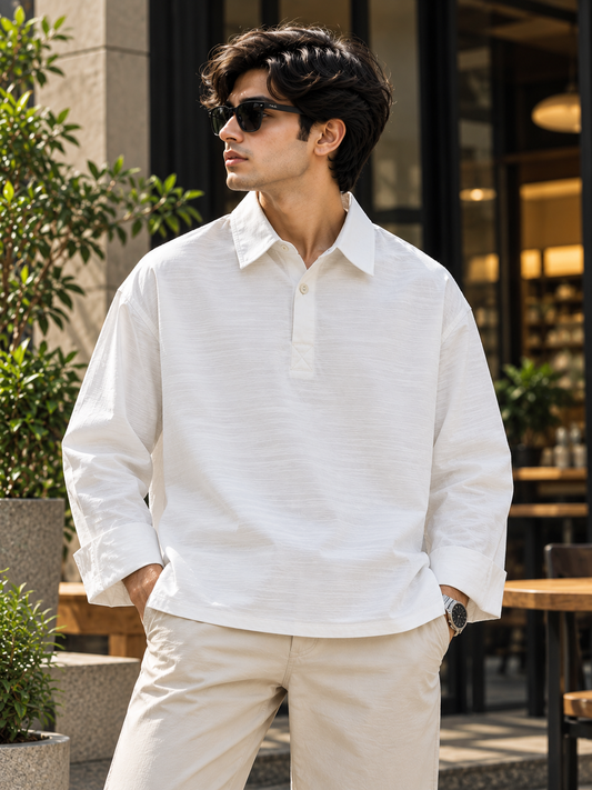 Premium Cotton Katua Boxy Shirt – Mid White