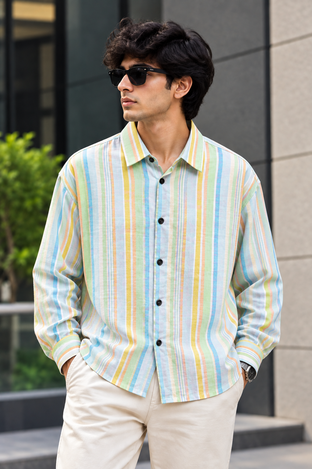 Premium Striped Boxy Shirt – Pastel Multi Stripe