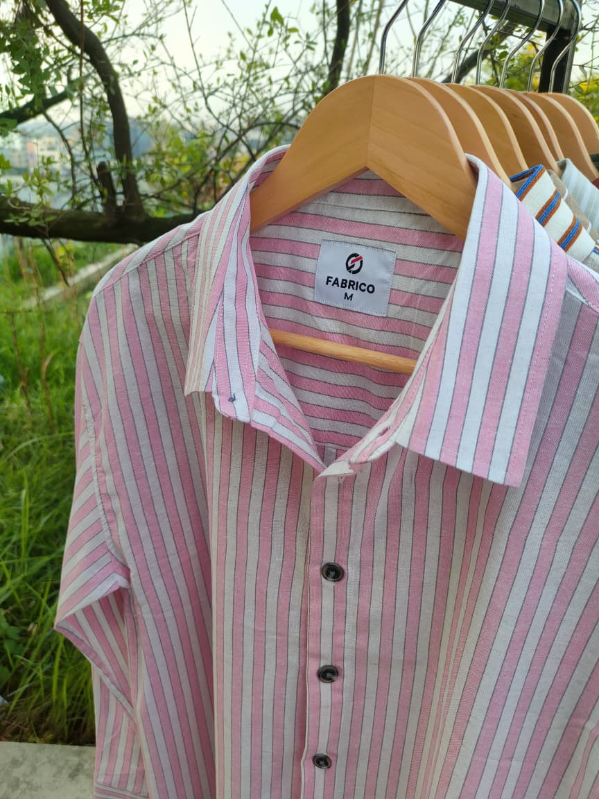Premium Linen Fabric Boxy Shirt – Pink Stripe