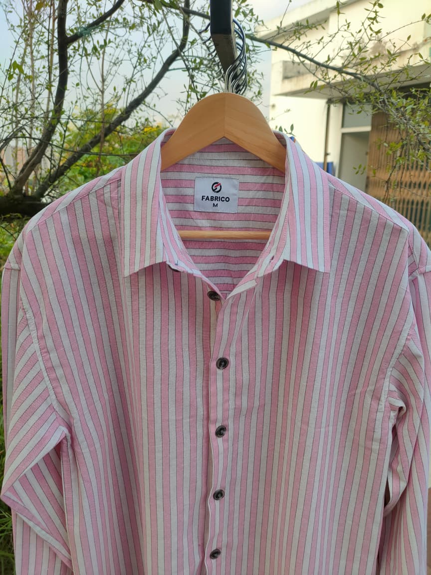 Premium Linen Fabric Boxy Shirt – Pink Stripe