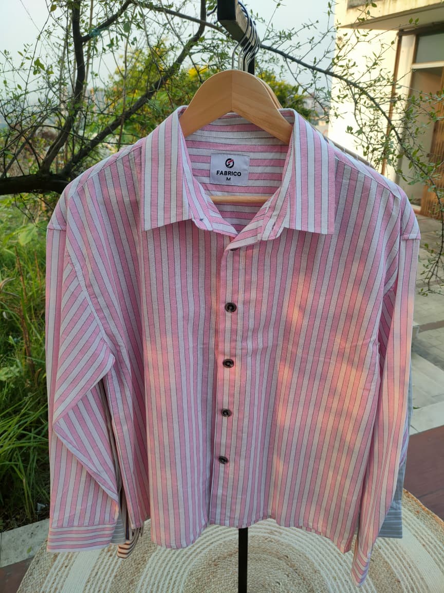 Premium Linen Fabric Boxy Shirt – Pink Stripe