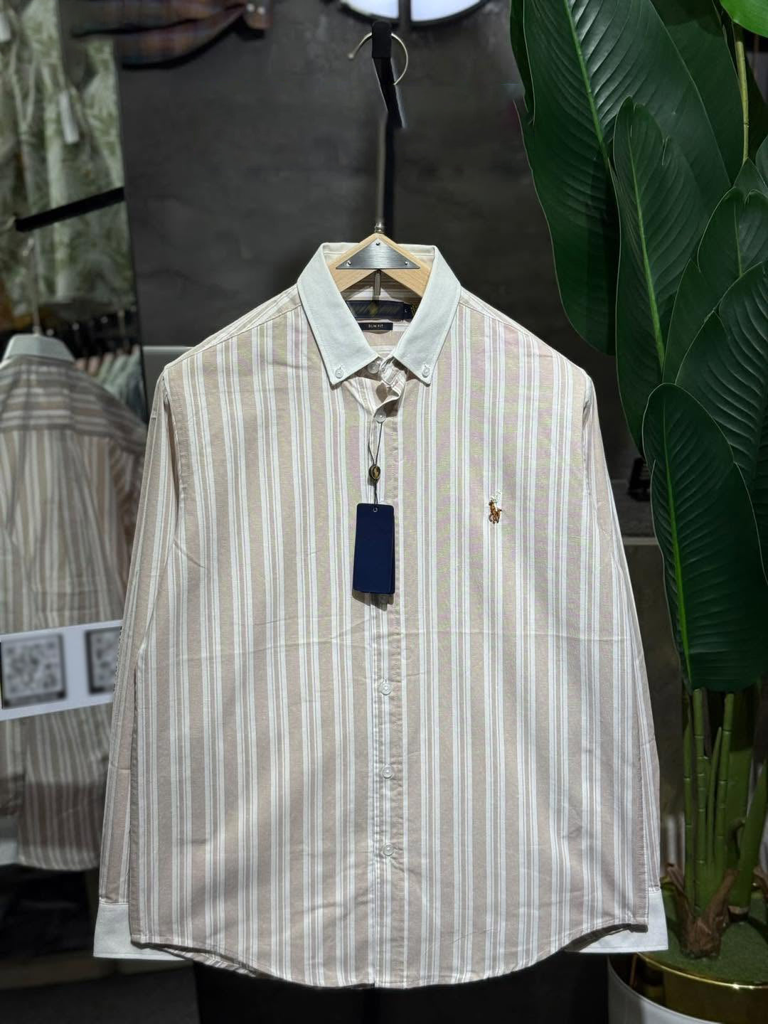 Old Money Oxford Remi Cotton Button-Down Shirt – W Beige Stripe
