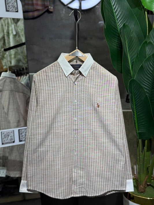 Old Money Oxford Remi Cotton Button-Down Shirt – Beige Stripe